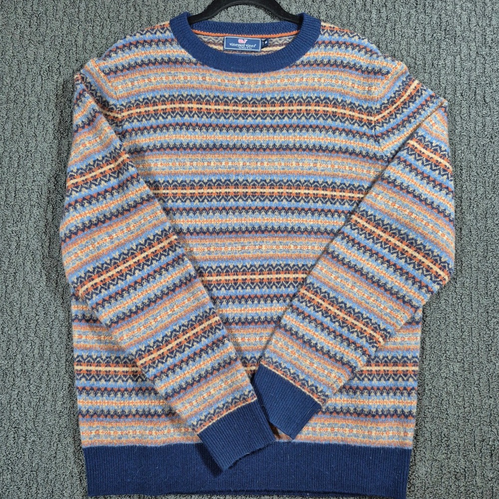 Vineyard Vines Mens Medium 100% Merino Wool Fair Isle Sweater Nordic Preppy